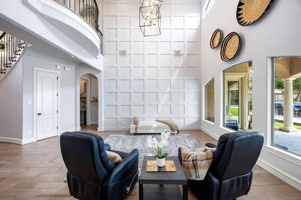 Interior, Living room, Pendant Lights, Wood Texture Flooring