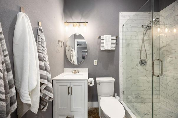 Bathroom, Glass Shower, Interior, Marble Walls