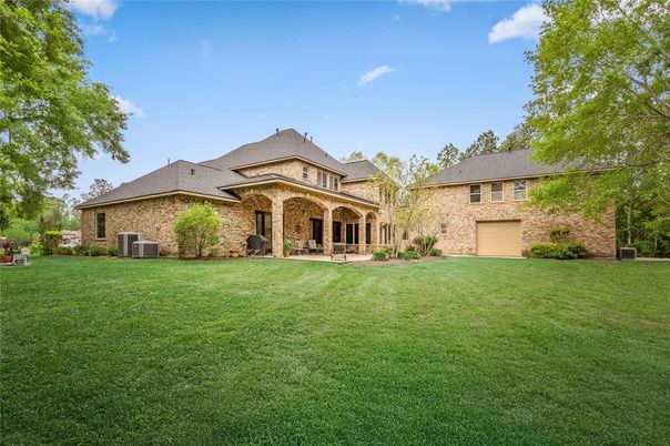 Attached, Backyard, Exterior, Facade, Brick Facade, French Provincial