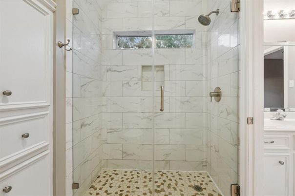 Bathroom, Glass Shower, Interior, Marble Walls
