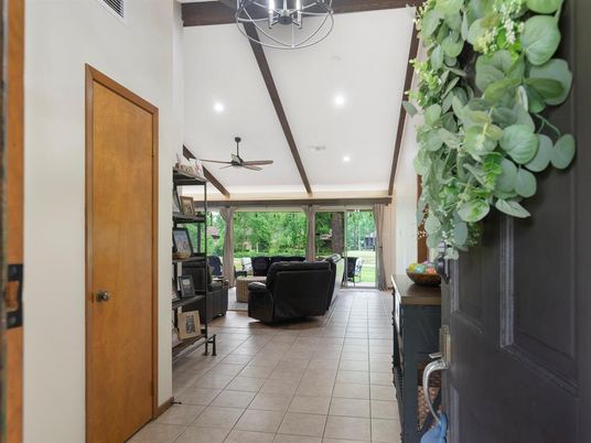 Interior, Living room, Recessed Lighting, Wooden Beams