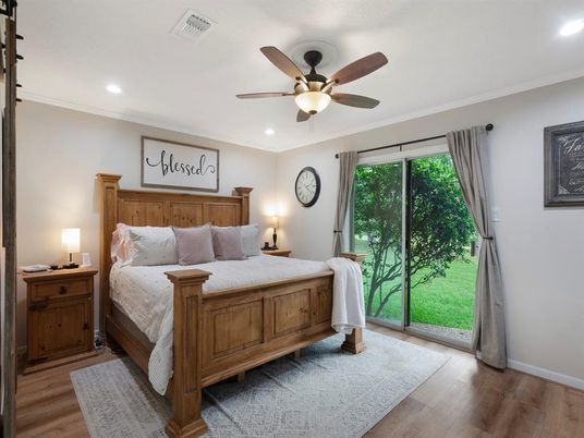 Bedroom, Interior, Recessed Lighting, Wood Texture Flooring