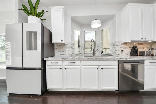 Interior, Kitchen, Pendant Lights, Stainless Steel Appliances, Wood Texture Flooring