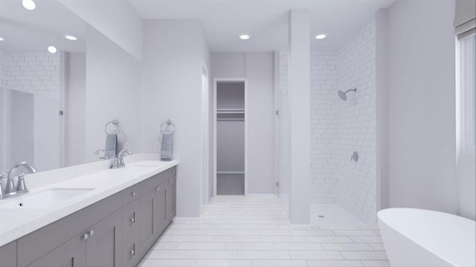 Bathroom, Dual Sink Vanities, Free Standing Baths, Interior, Recessed Lighting