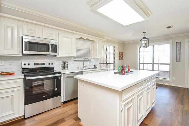 Interior, Kitchen, Pendant Lights, Stainless Steel Appliances, Wood Texture Flooring