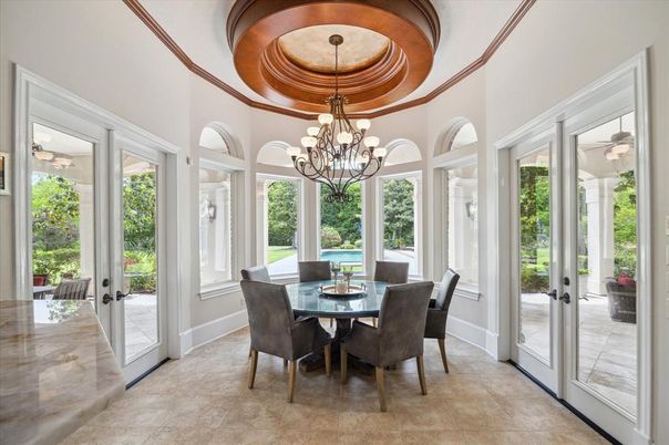 Chandelier, Dining room, Interior, Wooden Ceilings
