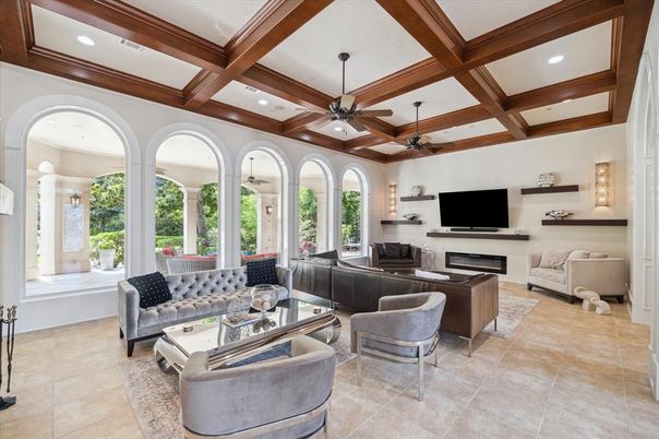 Interior, Living room, Recessed Lighting, Wooden Beams