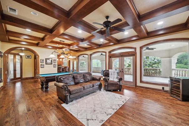 Billiard Table, Game Room, Interior, Recessed Lighting, Wooden Beams, Wood Texture Flooring