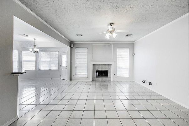 Chandelier, Empty room, Fireplace, Interior