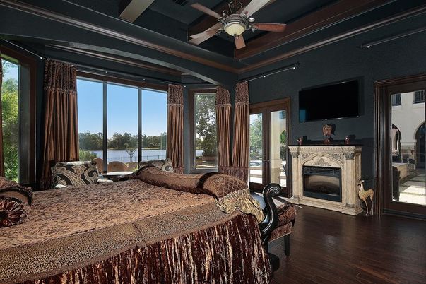 Bedroom, Fireplace, Interior, Wood Texture Flooring
