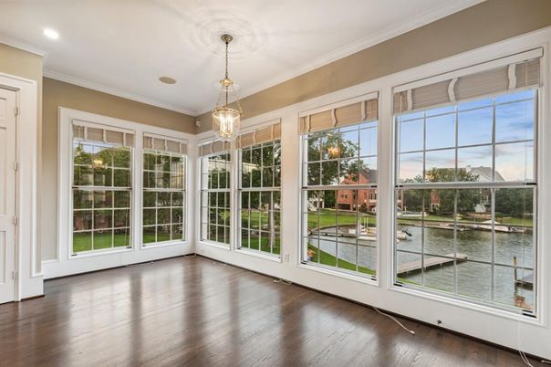 Interior, Pendant Lights, Recessed Lighting, Sun Room, Water, Wood Texture Flooring