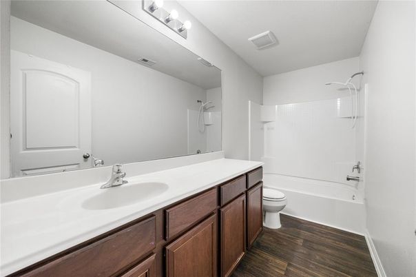 Bathroom, Dual Sink Vanities, Interior, Wood Texture Flooring