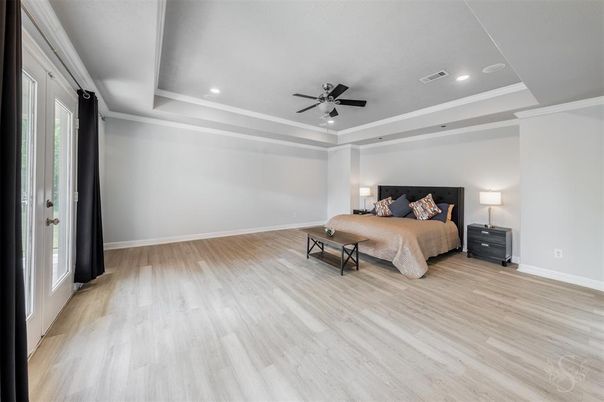 Bedroom, Interior, Recessed Lighting, Wood Texture Flooring