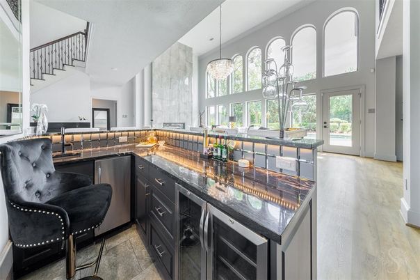 Chandelier, Interior, Kitchen, Pendant Lights, Wood Texture Flooring