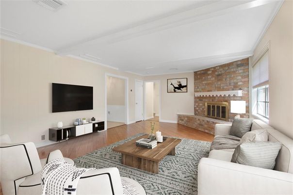 Fireplace, Interior, Living room, Stone Walls, Wood Texture Flooring