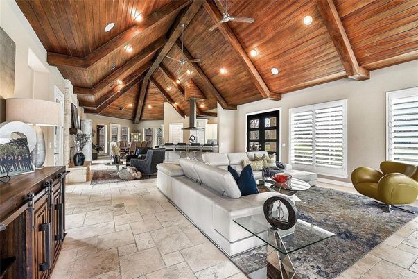 Fireplace, Interior, Living room, Recessed Lighting, Wooden Beams, Wooden Ceilings