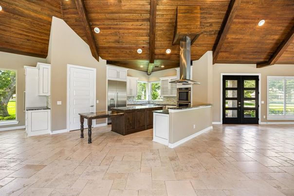 Interior, Kitchen, Recessed Lighting, Stainless Steel Appliances, Wooden Beams, Wooden Ceilings