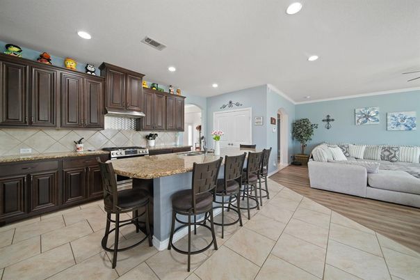 Interior, Kitchen, Living room, Recessed Lighting, Wood Texture Flooring