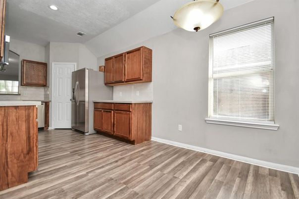 Interior, Kitchen, Recessed Lighting, Wood Texture Flooring