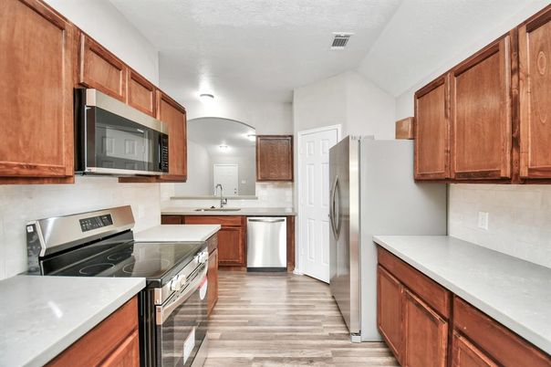 Interior, Kitchen, Stainless Steel Appliances, Wood Texture Flooring