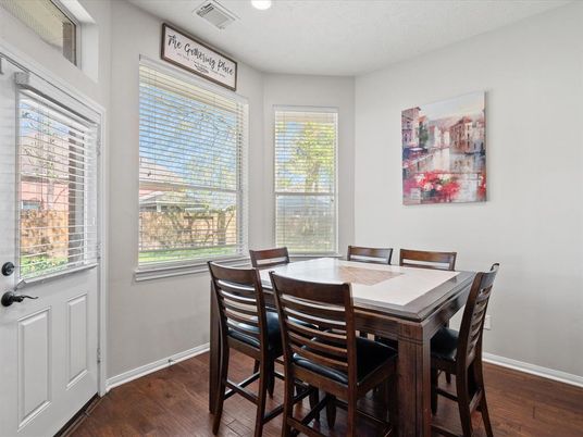 Dining room, Interior, Recessed Lighting, Wood Texture Flooring
