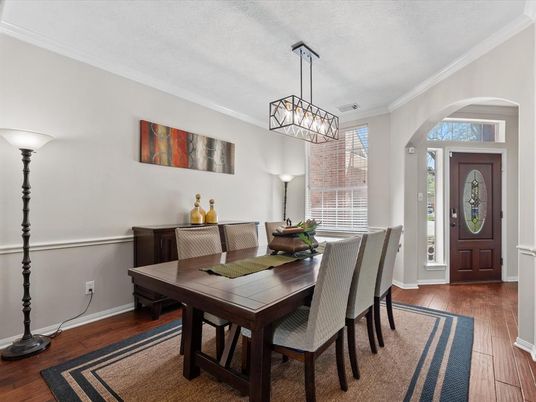 Dining room, Interior, Pendant Lights, Wood Texture Flooring