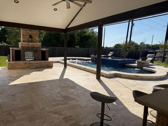 Exterior, Fireplace, Pool