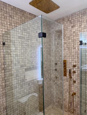 Bathroom, Glass Shower, Interior, Stone Walls