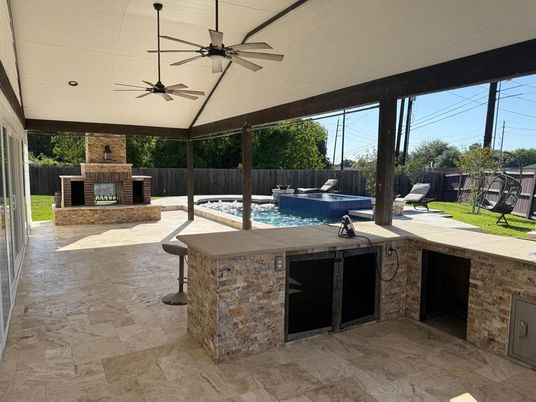 Exterior, Fireplace, Pool