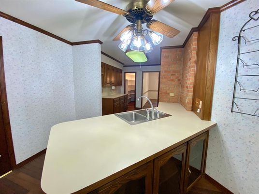 Interior, Kitchen, Stone Walls, Wood Texture Flooring