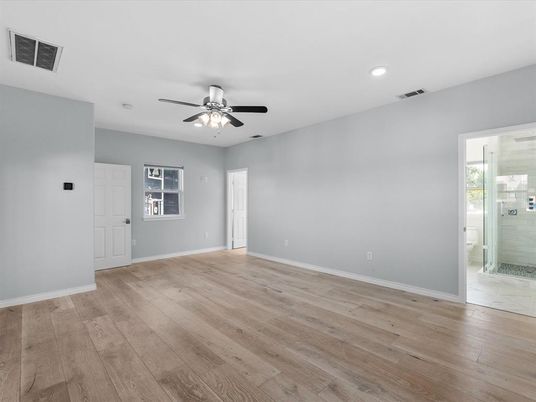 Bathroom, Empty room, Interior, Recessed Lighting, Wood Texture Flooring