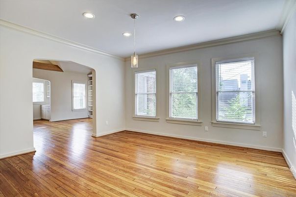 Empty room, Interior, Pendant Lights, Recessed Lighting, Wood Texture Flooring