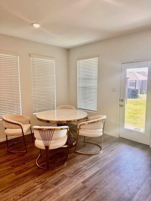 Dining room, Interior, Recessed Lighting, Wood Texture Flooring