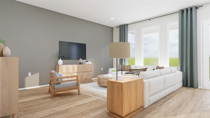 Interior, Living room, Recessed Lighting, Wood Texture Flooring