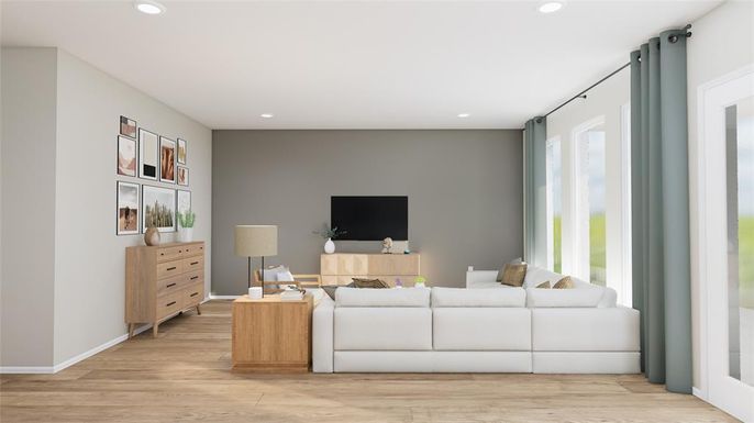Interior, Living room, Recessed Lighting, Wood Texture Flooring
