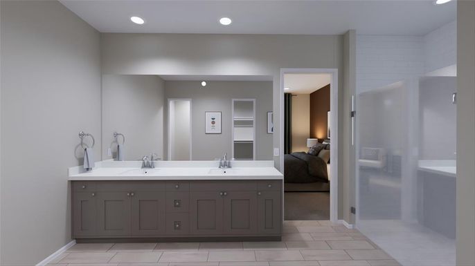 Bathroom, Dual Sink Vanities, Interior, Recessed Lighting