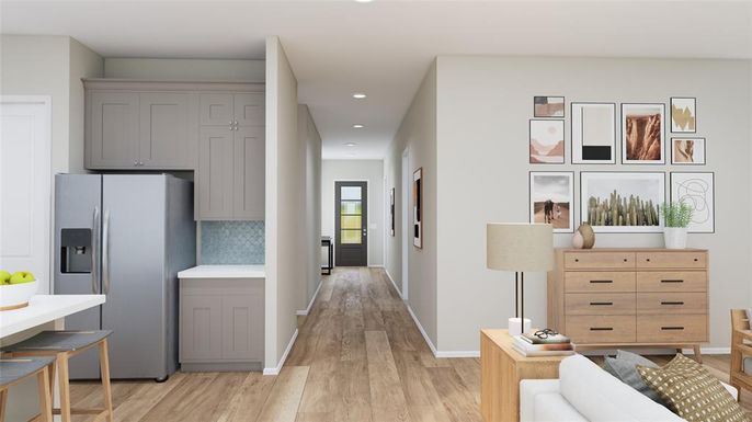 Interior, Kitchen, Recessed Lighting, Wood Texture Flooring