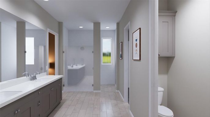 Bathroom, Dual Sink Vanities, Interior, Recessed Lighting