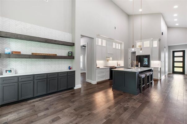 Interior, Kitchen, Pendant Lights, Recessed Lighting, Wood Texture Flooring