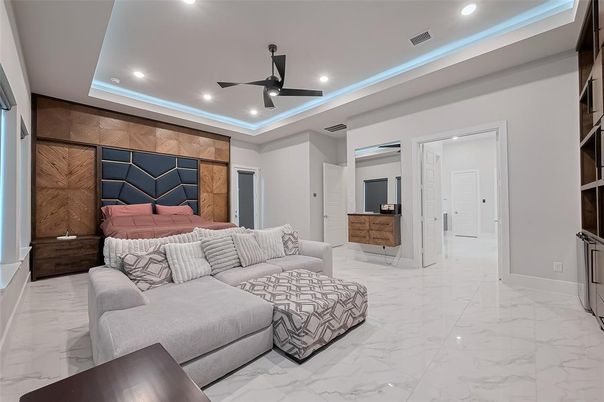 Bedroom, Interior, Marble, Recessed Lighting