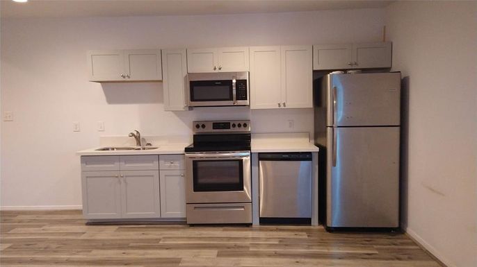 Interior, Kitchen, Stainless Steel Appliances, Wood Texture Flooring