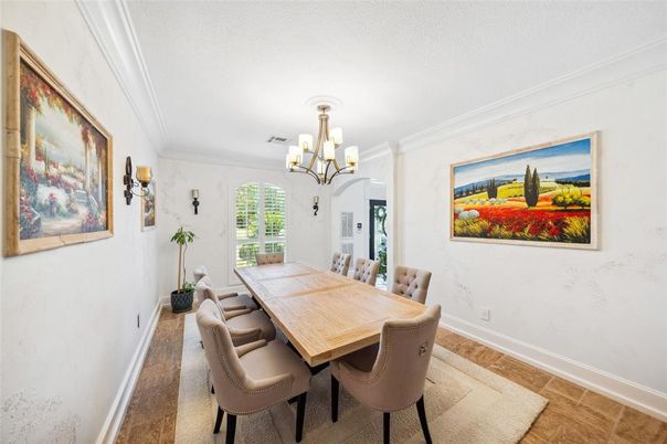 Chandelier, Dining room, Interior, Wood Texture Flooring