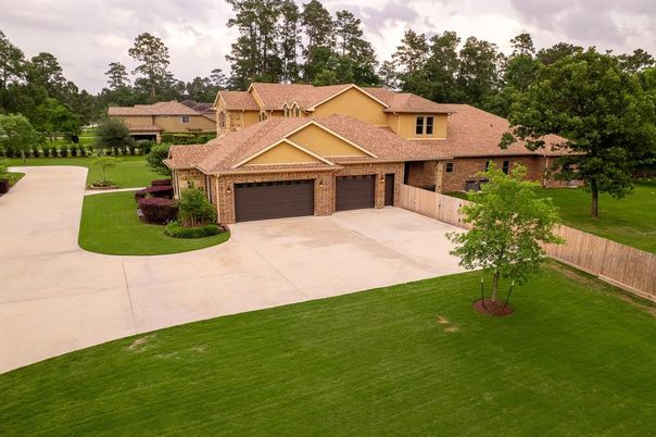 Attached, Backyard, Exterior, Facade, Brick Facade, Mediterranean