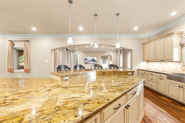 Interior, Kitchen, Pendant Lights, Recessed Lighting, Wood Texture Flooring