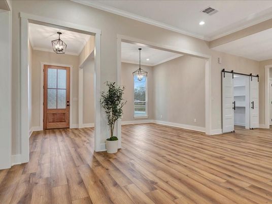 Empty room, Interior, Pendant Lights, Recessed Lighting, Wood Texture Flooring