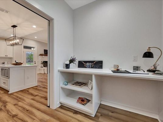 Home Office, Interior, Kitchen, Pendant Lights, Recessed Lighting, Wood Texture Flooring