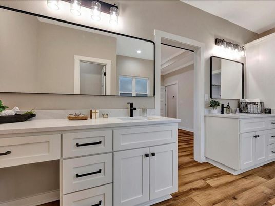 Bathroom, Dual Sink Vanities, Interior, Wood Texture Flooring