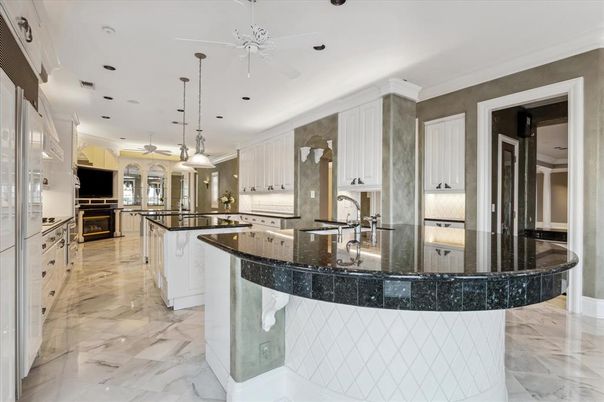 Interior, Kitchen, Marble, Pendant Lights, Recessed Lighting