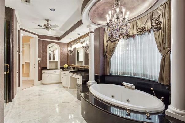 Bathroom, Chandelier, Interior, Marble, Recessed Lighting