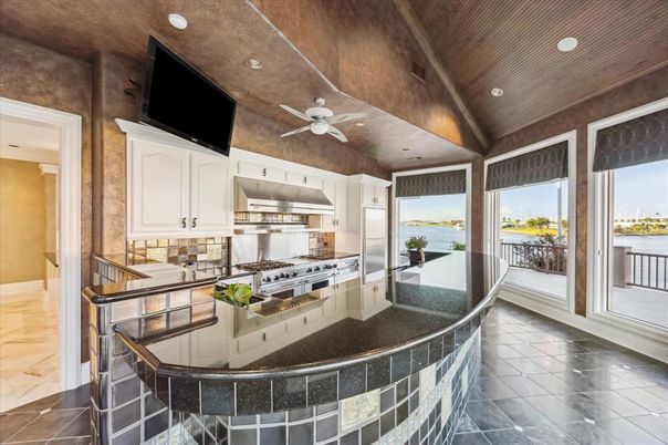Interior, Kitchen, Recessed Lighting, Stainless Steel Appliances, Water, Wooden Ceilings